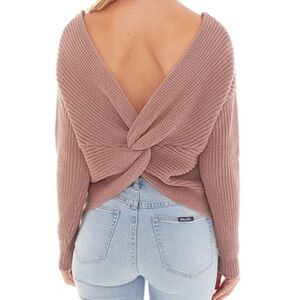 NWOT Love Tree Twist Back V-neck Sweater in Blush with Metallic Threading Large